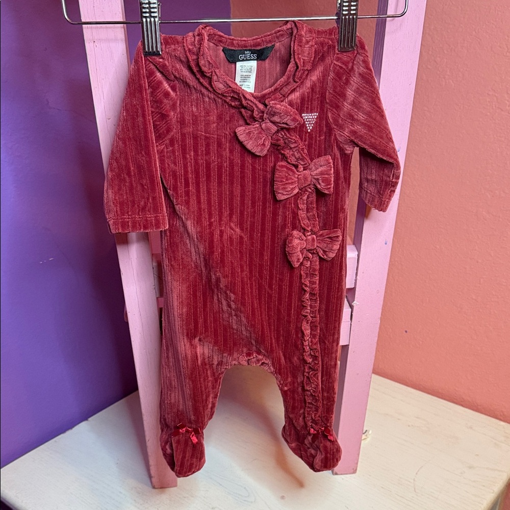 Guess Burgundy Velour Baby Footie